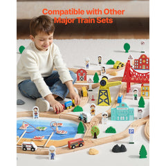 VEVOR Wooden Train Set, 39PCS, Wood Train Track with Magnetic Trains and Railway Accessories, Compatible with Major