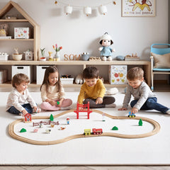 VEVOR Wooden Train Set, 39PCS, Wood Train Track with Magnetic Trains and Railway Accessories, Compatible with Major