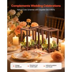 VEVOR 12 Set/36 Pcs Wooden Wedding Lantern Centerpiece, Includes 12 Wooden Lantern Candle Holder 12 Flameless LED