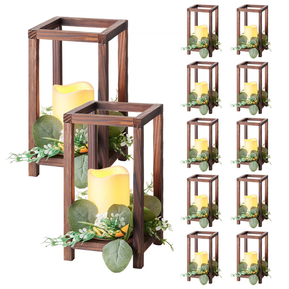 VEVOR 12 Set/36 Pcs Wooden Wedding Lantern Centerpiece, Includes 12 Wooden Lantern Candle Holder 12 Flameless LED