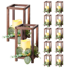 VEVOR 12 Set/36 Pcs Wooden Wedding Lantern Centerpiece, Includes 12 Wooden Lantern Candle Holder 12 Flameless LED