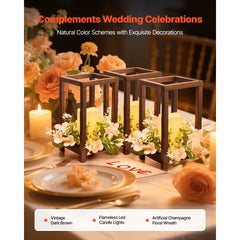 VEVOR 20 Set/60 Pcs Wooden Wedding Lantern Centerpiece, Includes 20 Wooden Lantern Candle Holder 20 Flameless LED