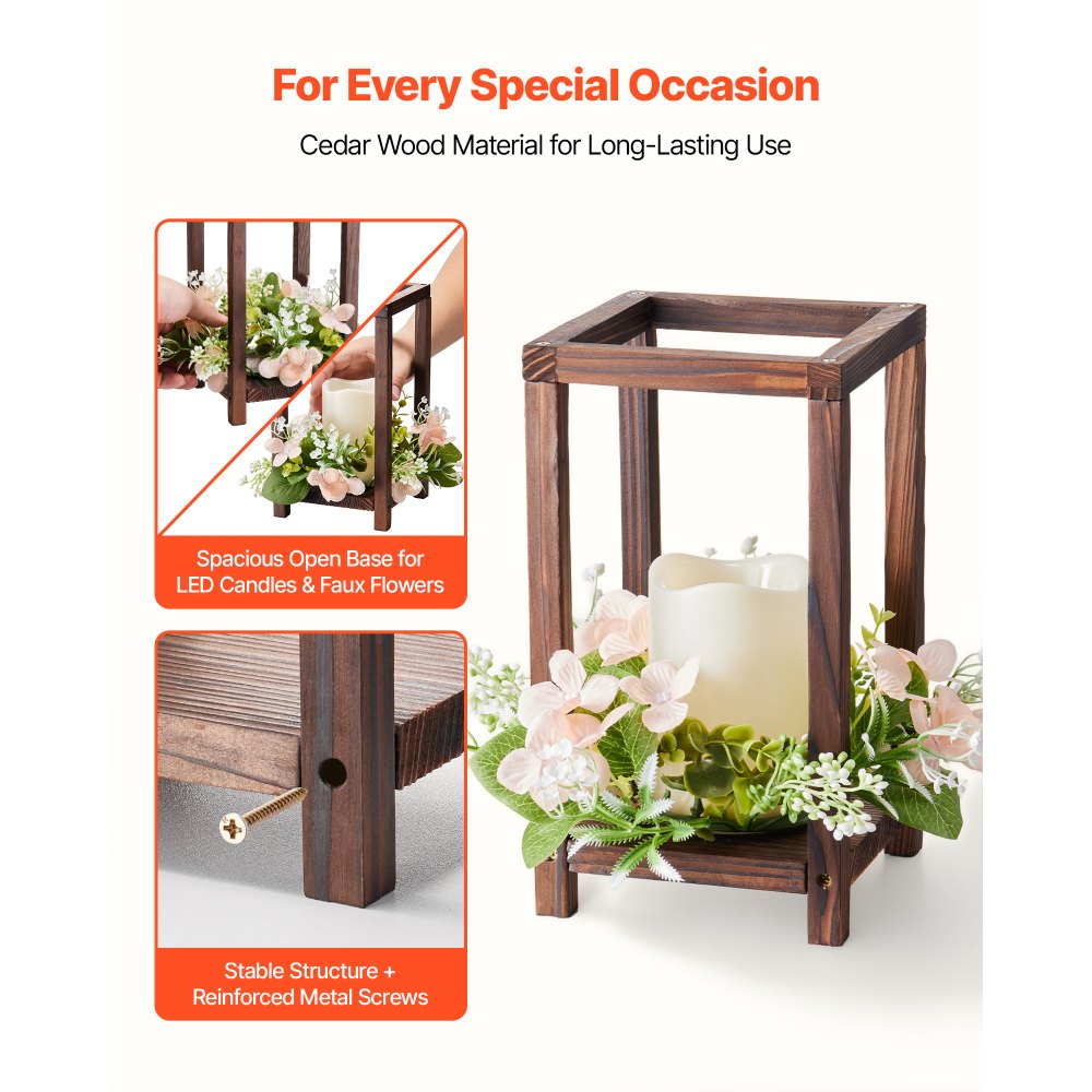 VEVOR 20 Set/60 Pcs Wooden Wedding Lantern Centerpiece, Includes 20 Wooden Lantern Candle Holder 20 Flameless LED