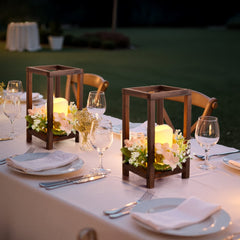 VEVOR 20 Set/60 Pcs Wooden Wedding Lantern Centerpiece, Includes 20 Wooden Lantern Candle Holder 20 Flameless LED