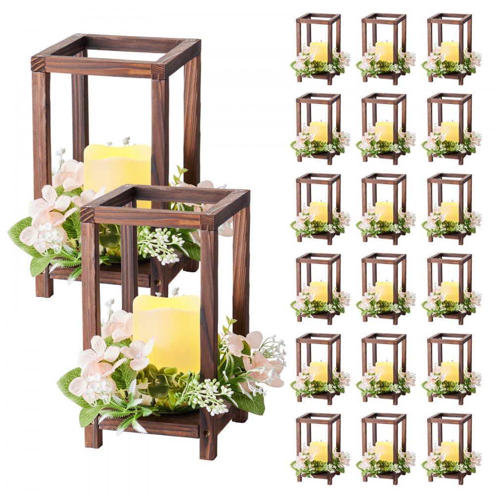VEVOR 20 Set/60 Pcs Wooden Wedding Lantern Centerpiece, Includes 20 Wooden Lantern Candle Holder 20 Flameless LED