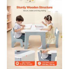 VEVOR 4 in 1 Kid Activity Table and 2 Chairs Set, Graffiti & Building Blocks Double-Sided Tabletop, Toddler Play Table