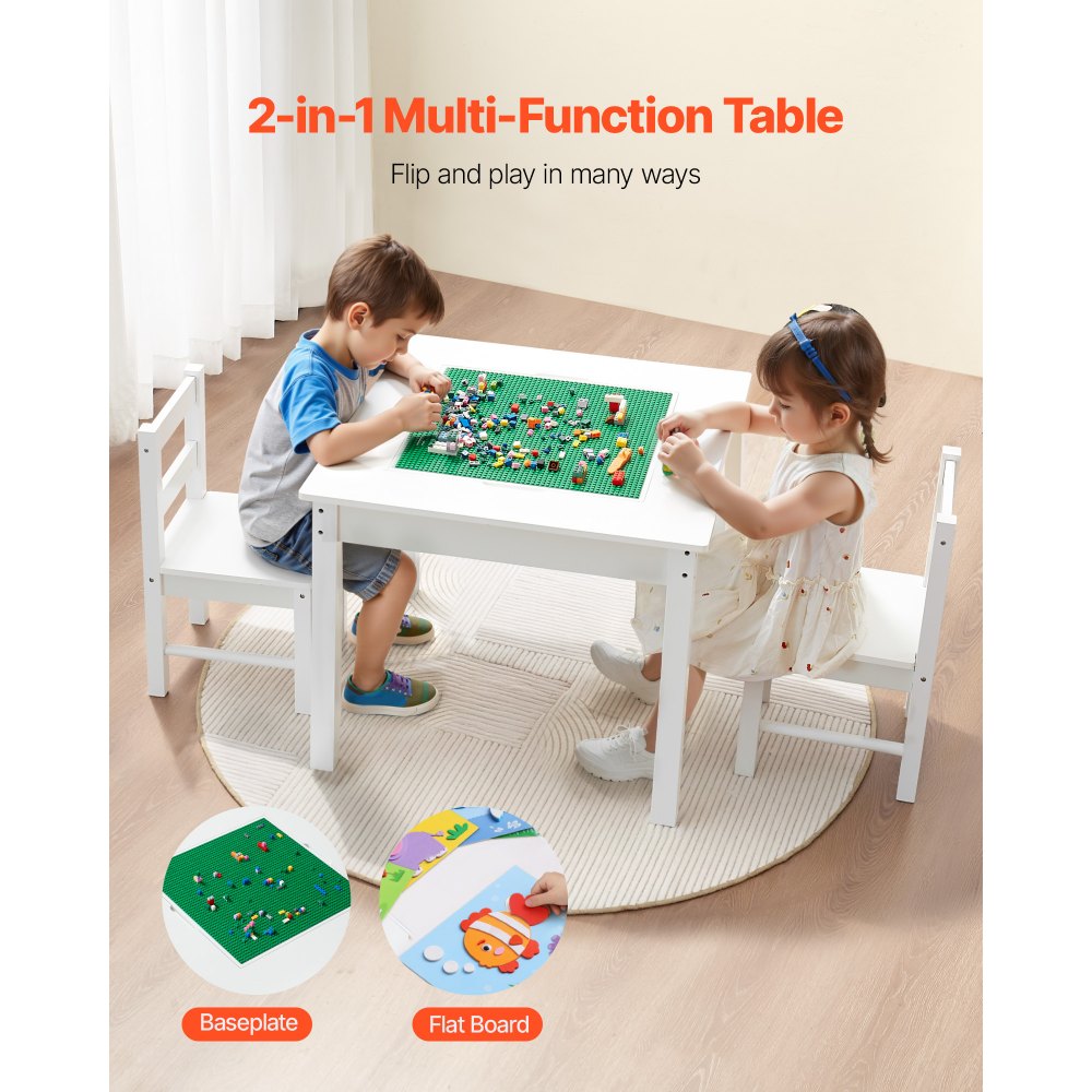 VEVOR Kids Activity Table and 2 Chairs Set, Building Blocks Double-Sided Tabletop, Toddler Table and Chair Set with