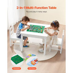 VEVOR Kids Activity Table and 2 Chairs Set, Building Blocks Double-Sided Tabletop, Toddler Table and Chair Set with