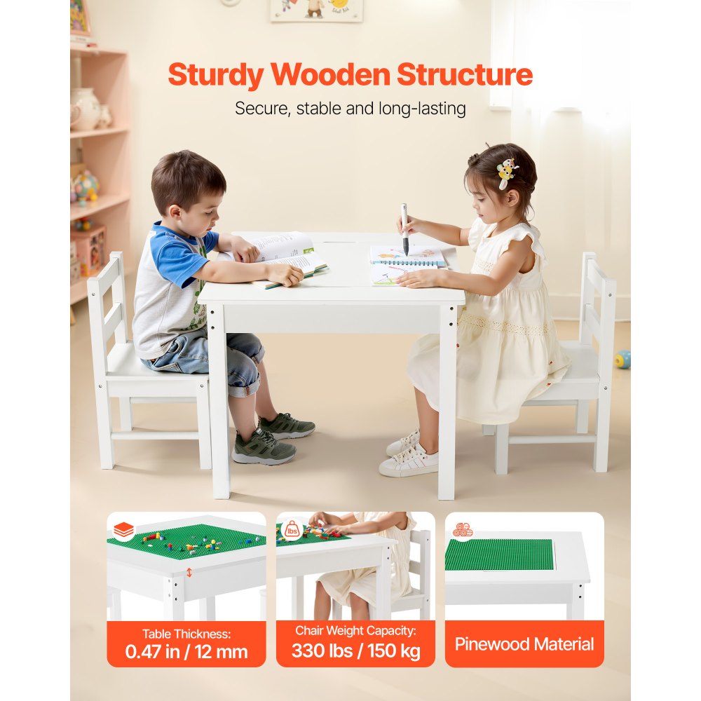 VEVOR Kids Activity Table and 2 Chairs Set, Building Blocks Double-Sided Tabletop, Toddler Table and Chair Set with