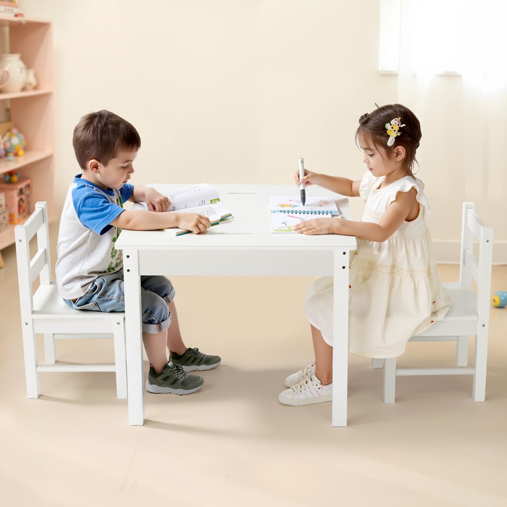VEVOR Kids Activity Table and 2 Chairs Set, Building Blocks Double-Sided Tabletop, Toddler Table and Chair Set with