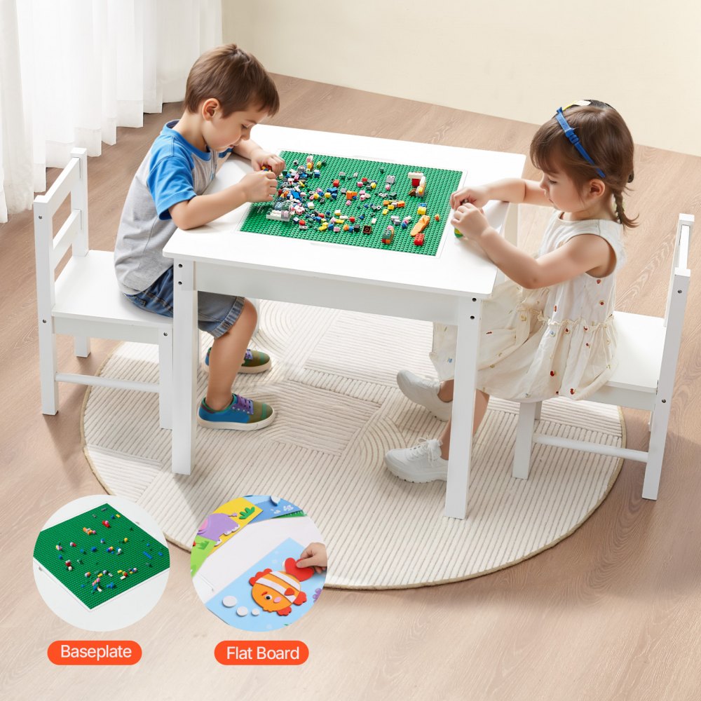 VEVOR Kids Activity Table and 2 Chairs Set, Building Blocks Double-Sided Tabletop, Toddler Table and Chair Set with