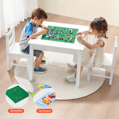 VEVOR Kids Activity Table and 2 Chairs Set, Building Blocks Double-Sided Tabletop, Toddler Table and Chair Set with