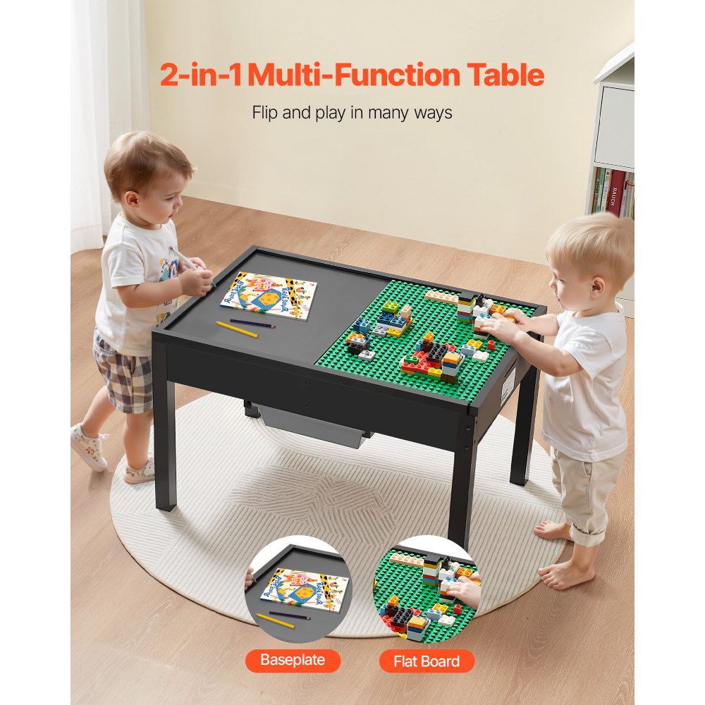 VEVOR Kids Wooden Activity Table, Building Blocks Double-Sided Tabletop, Multi-Purpose Activity Play Table with 2