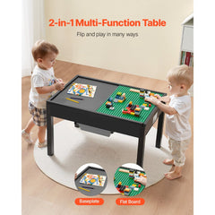 VEVOR Kids Wooden Activity Table, Building Blocks Double-Sided Tabletop, Multi-Purpose Activity Play Table with 2