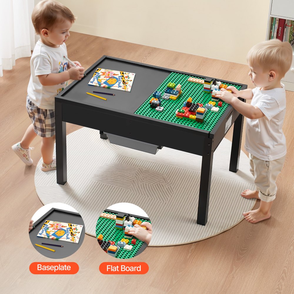 VEVOR Kids Wooden Activity Table, Building Blocks Double-Sided Tabletop, Multi-Purpose Activity Play Table with 2