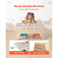 VEVOR Kids Reversible Wooden Activity Table, Multi-Purpose Activity Play Table with 200 Building Bricks & 3 Storage