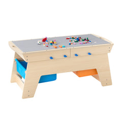 VEVOR Kids Reversible Wooden Activity Table, Multi-Purpose Activity Play Table with 200 Building Bricks & 3 Storage