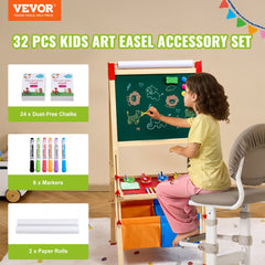 VEVOR Easel Accessory Set, 32 PCS Kid's Art Easel Painting Kit Including Chalks, Dry-Erase Markers & Paper Rolls