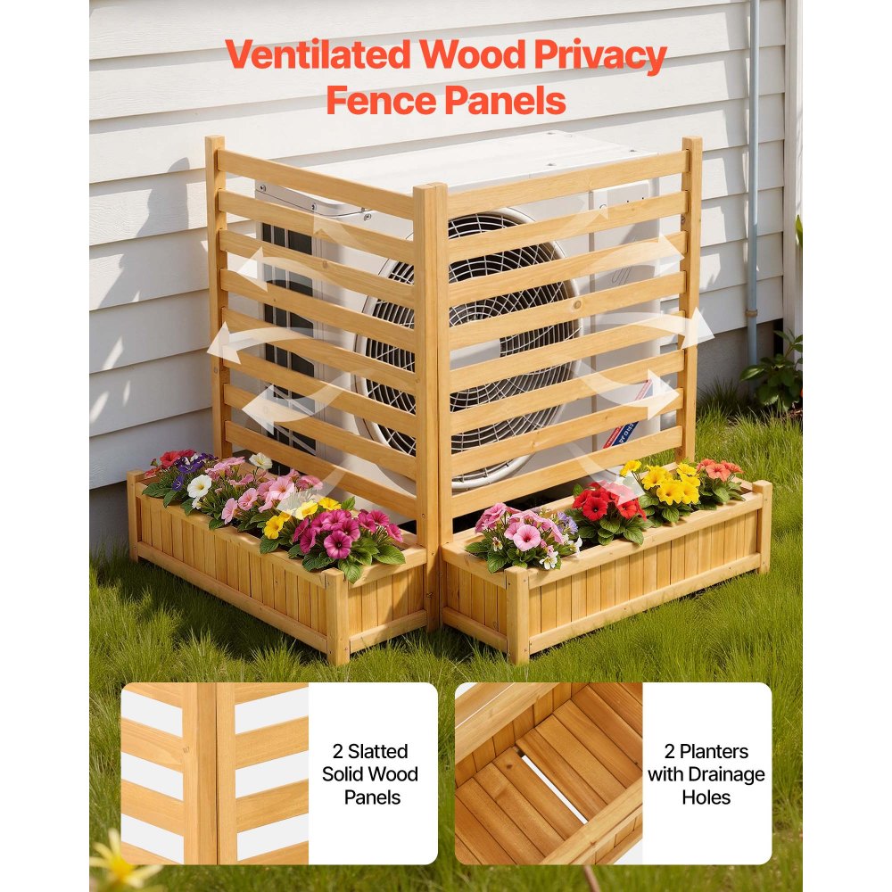 VEVOR Wooden Privacy Fence, 36 x 45 inch Air Conditioner Fence, 2 Slatted Panel Solid Outdoor Wood Privacy Screen with