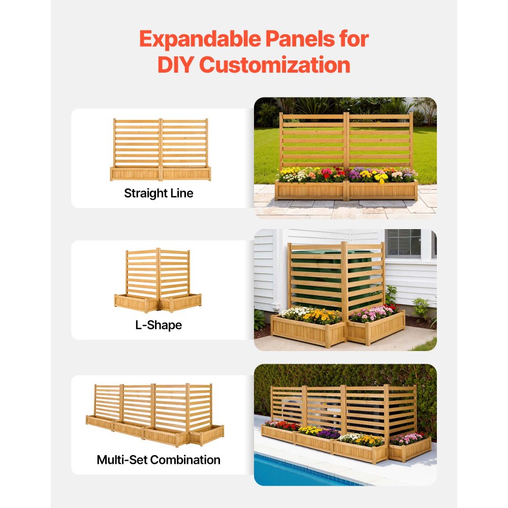 VEVOR Wooden Privacy Fence, 36 x 45 inch Air Conditioner Fence, 2 Slatted Panel Solid Outdoor Wood Privacy Screen with
