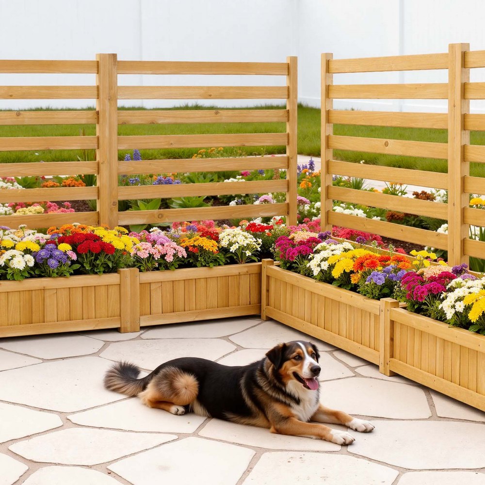 VEVOR Wooden Privacy Fence, 36 x 45 inch Air Conditioner Fence, 2 Slatted Panel Solid Outdoor Wood Privacy Screen with
