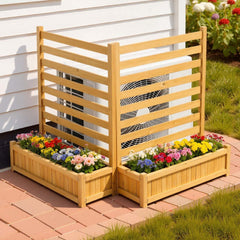VEVOR Wooden Privacy Fence, 36 x 45 inch Air Conditioner Fence, 2 Slatted Panel Solid Outdoor Wood Privacy Screen with