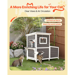 VEVOR Outdoor Cat House, 2-Story Wooden Cat Shelter for 3 Outside Cats in Winter, Elevated Feral Kitty Shelter with