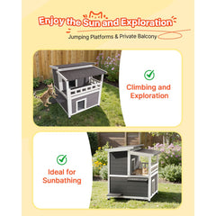 VEVOR Insulated Cat House, 2-Story Wooden Cat Shelter, Foam Insulation, Feral Kitty Shelter with Balcony, Waterproof