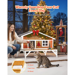 VEVOR Insulated Cat House, All-Around Foam Insulation Elevated Cat Shelter, Wooden Feral Kitty Shelter with Large