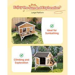 VEVOR Insulated Cat House, All-Around Foam Insulation Elevated Cat Shelter, Wooden Feral Kitty Shelter with Large
