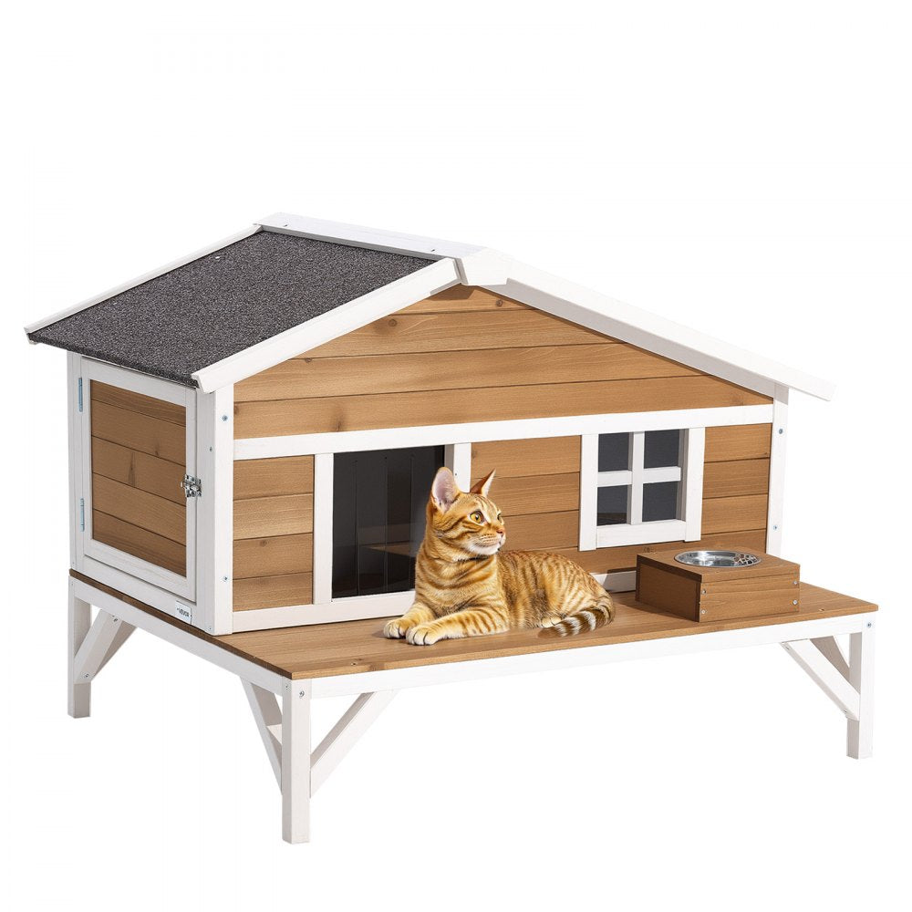VEVOR Insulated Cat House, All-Around Foam Insulation Elevated Cat Shelter, Wooden Feral Kitty Shelter with Large