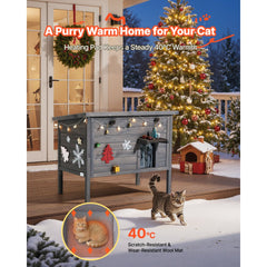 VEVOR Heated Cat House, Insulated Wooden Cat House for Outdoor Cats, Waterproof Feral Kitty Shelter with Heating Pad