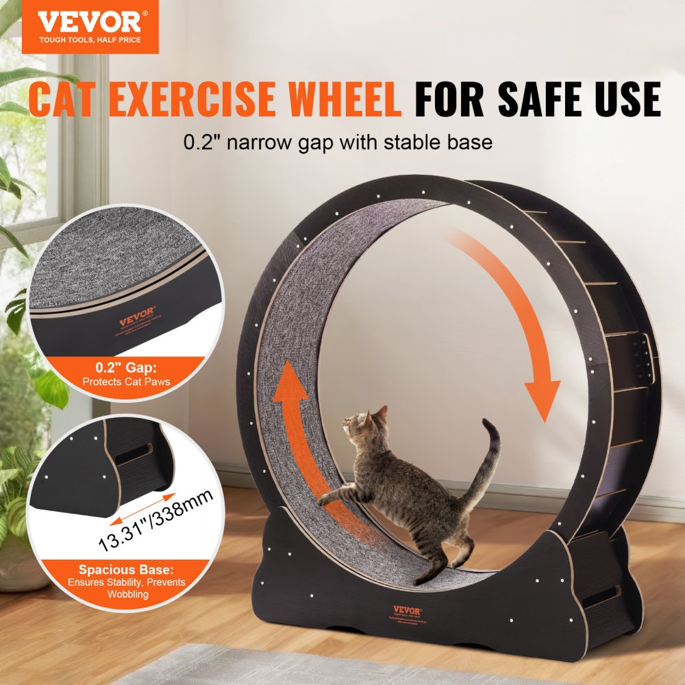 VEVOR Wooden Cat Exercise Wheel, 43.3" Large Cat Treadmill Wheel for Indoor Cats, Cat Running Wheel with Detachable