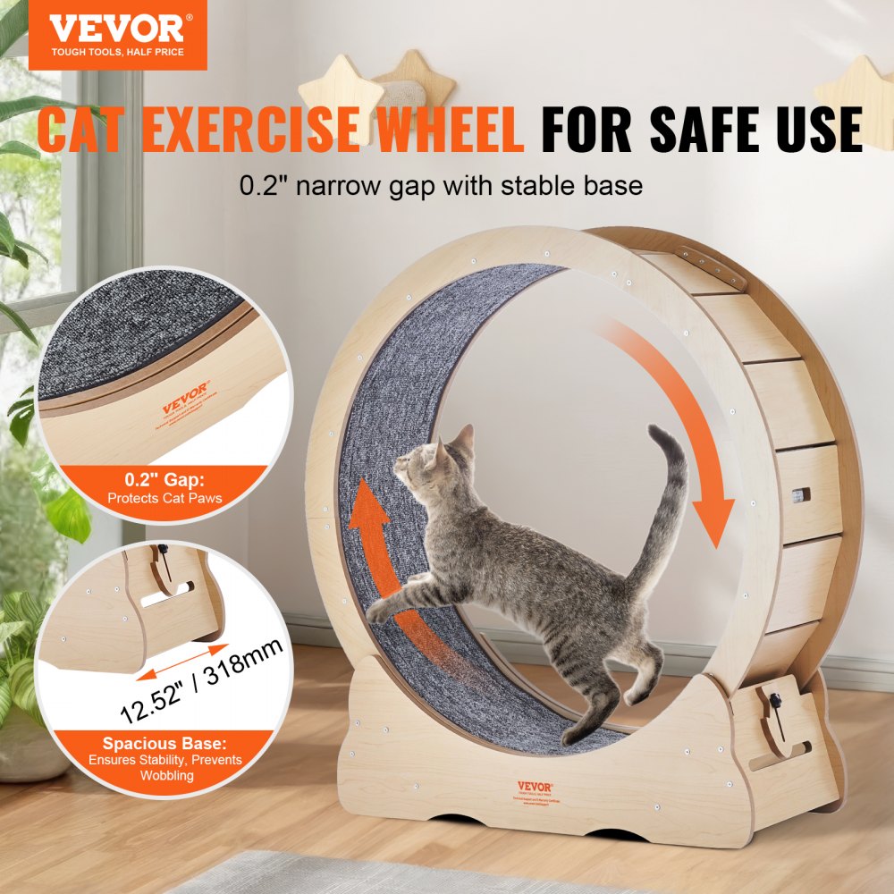 VEVOR Cat Exercise Wheel, Large Cat Treadmill Wheel for Indoor Cats, 35.8 inch Cat Running Wheel with Detachable Carpet