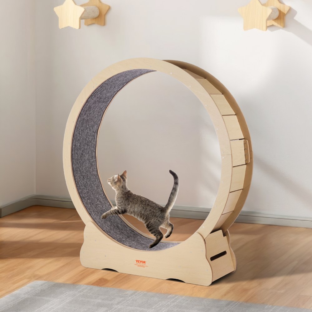 VEVOR Wooden Cat Exercise Wheel, 52" Large Cat Treadmill Wheel for Indoor Cats, Cat Running Wheel with Detachable