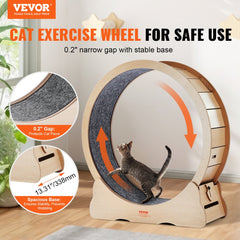VEVOR Wooden Cat Exercise Wheel, 43.3" Large Cat Treadmill Wheel for Indoor Cats, Cat Running Wheel with Detachable