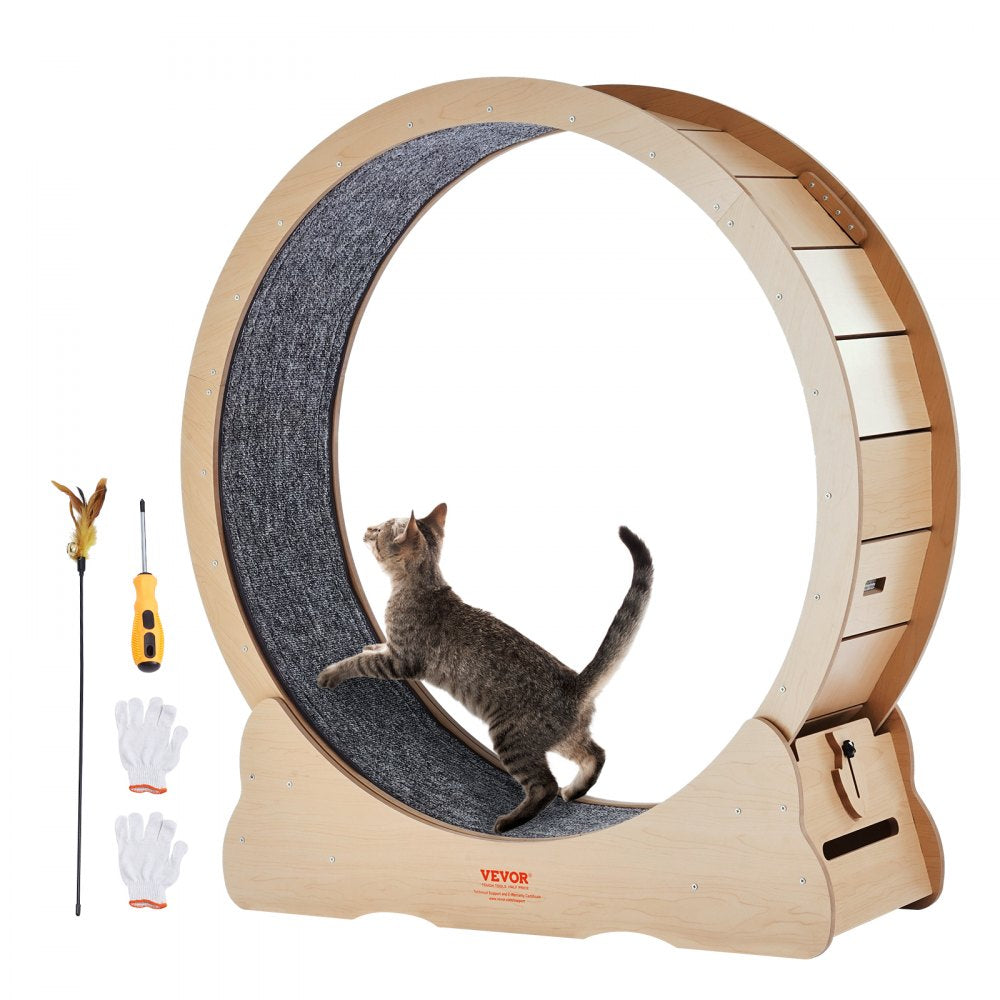 VEVOR Wooden Cat Exercise Wheel, 43.3" Large Cat Treadmill Wheel for Indoor Cats, Cat Running Wheel with Detachable