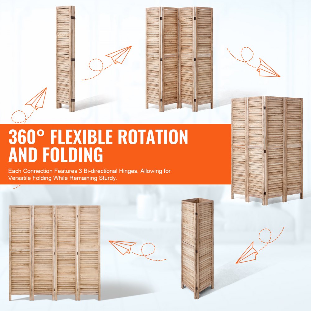 VEVOR Wood Room Divider, 4 Panel Wood Folding Privacy Screen, 66.9 Inches Tall Indoor Louvered Wooden Partition