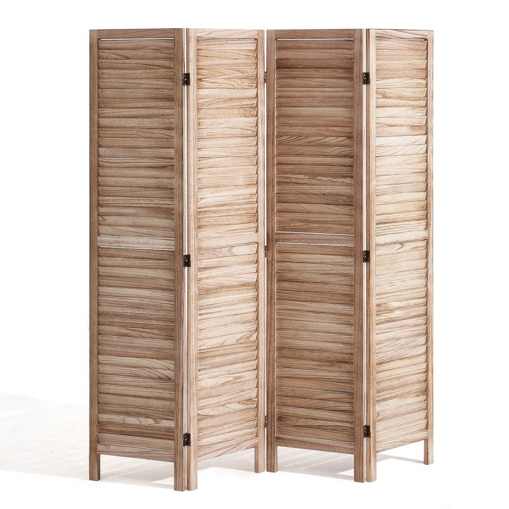 VEVOR Wood Room Divider, 4 Panel Wood Folding Privacy Screen, 66.9 Inches Tall Indoor Louvered Wooden Partition