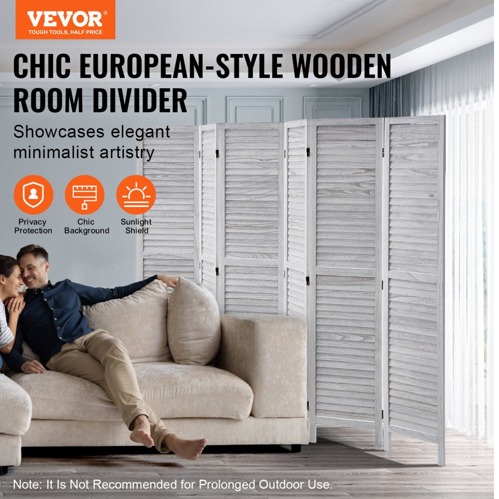 VEVOR Wood Room Divider, 6 Panel Wood Folding Privacy Screen, 66.9 Inches Tall Indoor Louvered Wooden Partition
