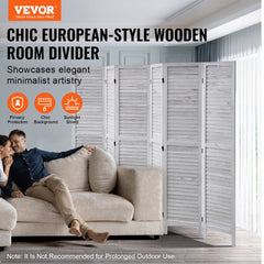 VEVOR Wood Room Divider, 6 Panel Wood Folding Privacy Screen, 66.9 Inches Tall Indoor Louvered Wooden Partition