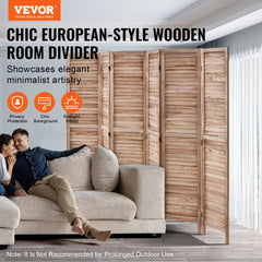 VEVOR Wood Room Divider, 6 Panel Wood Folding Privacy Screen, 66.9 Inches Tall Indoor Louvered Partition Divider