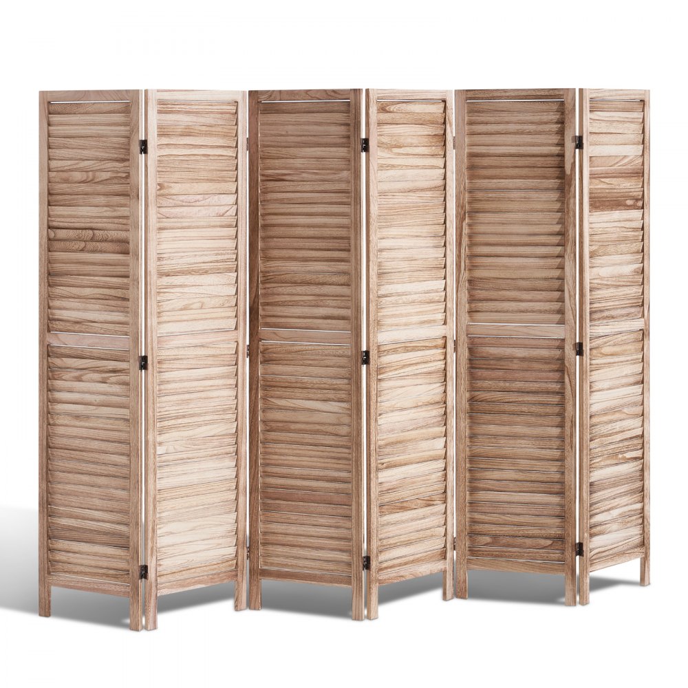 VEVOR Wood Room Divider, 6 Panel Wood Folding Privacy Screen, 66.9 Inches Tall Indoor Louvered Partition Divider