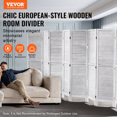 VEVOR Wood Room Divider, 8 Panel Wood Folding Privacy Screen, 66.9 Inches Tall Indoor Louvered Wooden Partition