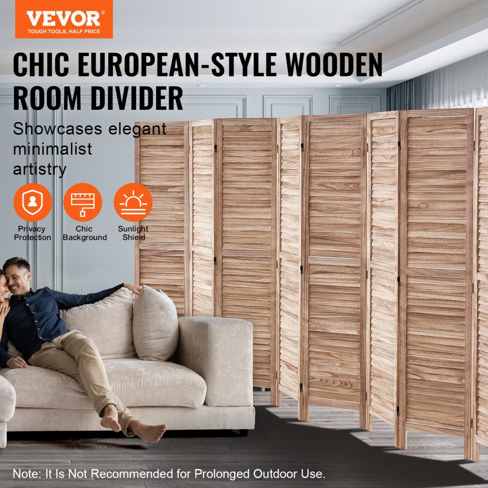 VEVOR Wood Room Divider, 8 Panel Wood Folding Privacy Screen, 66.9 Inches Tall Indoor Louvered Partition Divider