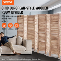 VEVOR Wood Room Divider, 8 Panel Wood Folding Privacy Screen, 66.9 Inches Tall Indoor Louvered Partition Divider