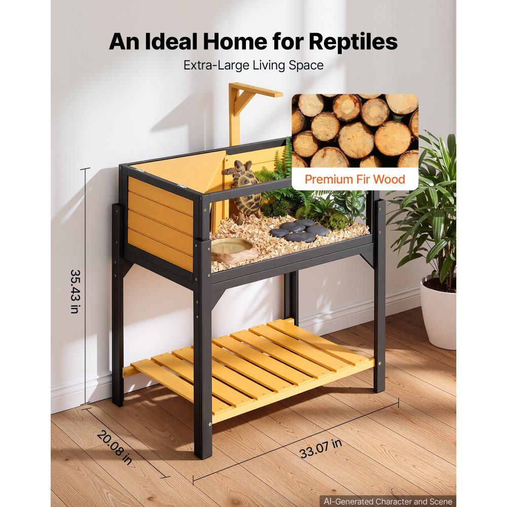 VEVOR Tortoise Habitat 2-Room Wooden Tortoise House Built-in Lamp Stand, for Small Animals Indoor Outdoor, Storage