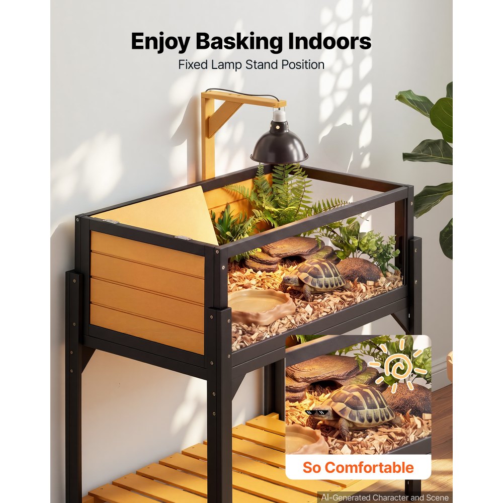 VEVOR Tortoise Habitat 2-Room Wooden Tortoise House Built-in Lamp Stand, for Small Animals Indoor Outdoor, Storage