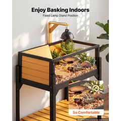 VEVOR Tortoise Habitat 2-Room Wooden Tortoise House Built-in Lamp Stand, for Small Animals Indoor Outdoor, Storage