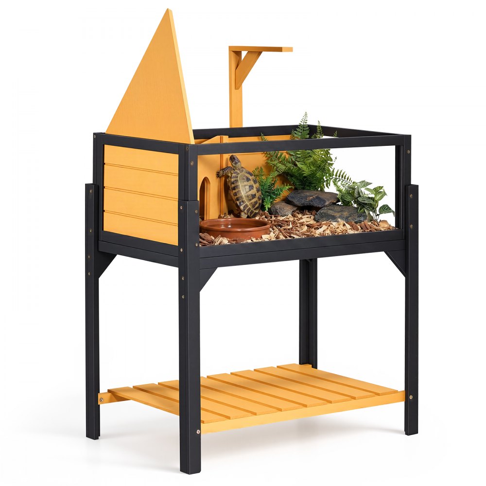 VEVOR Tortoise Habitat 2-Room Wooden Tortoise House Built-in Lamp Stand, for Small Animals Indoor Outdoor, Storage